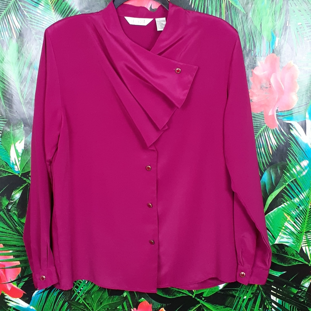 Vintage 90s Fuchsia front draped blouse.